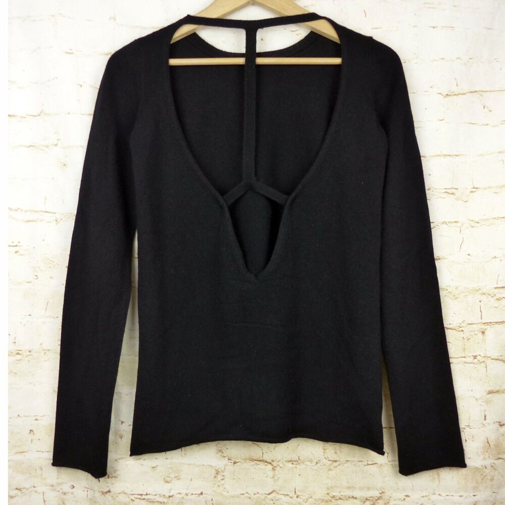 Leetha Back T Cut Out Cashmere Sweater Womens XS Black Pullover Grunge Goth Sexy - Picture 9 of 13